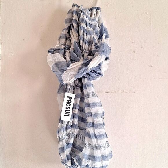 Pacsun blue white stripe guaze infinity scarf Lightweight wrap accessory - Picture 1 of 4